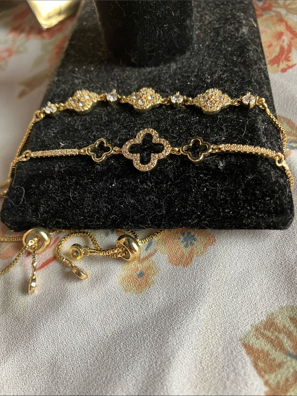 TWO beautiful Gold Clover-Link Bracelet with Clear Crystals that match perfectly
